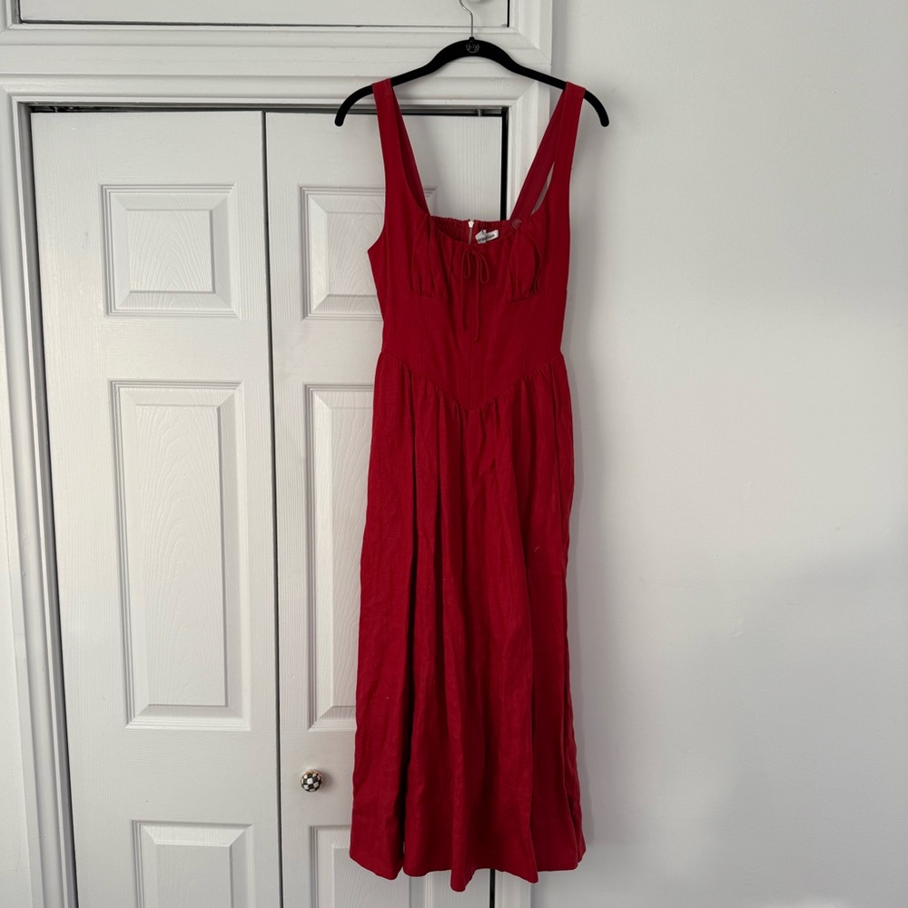 Reformation Balia Linen Dress Red Maxi Dress